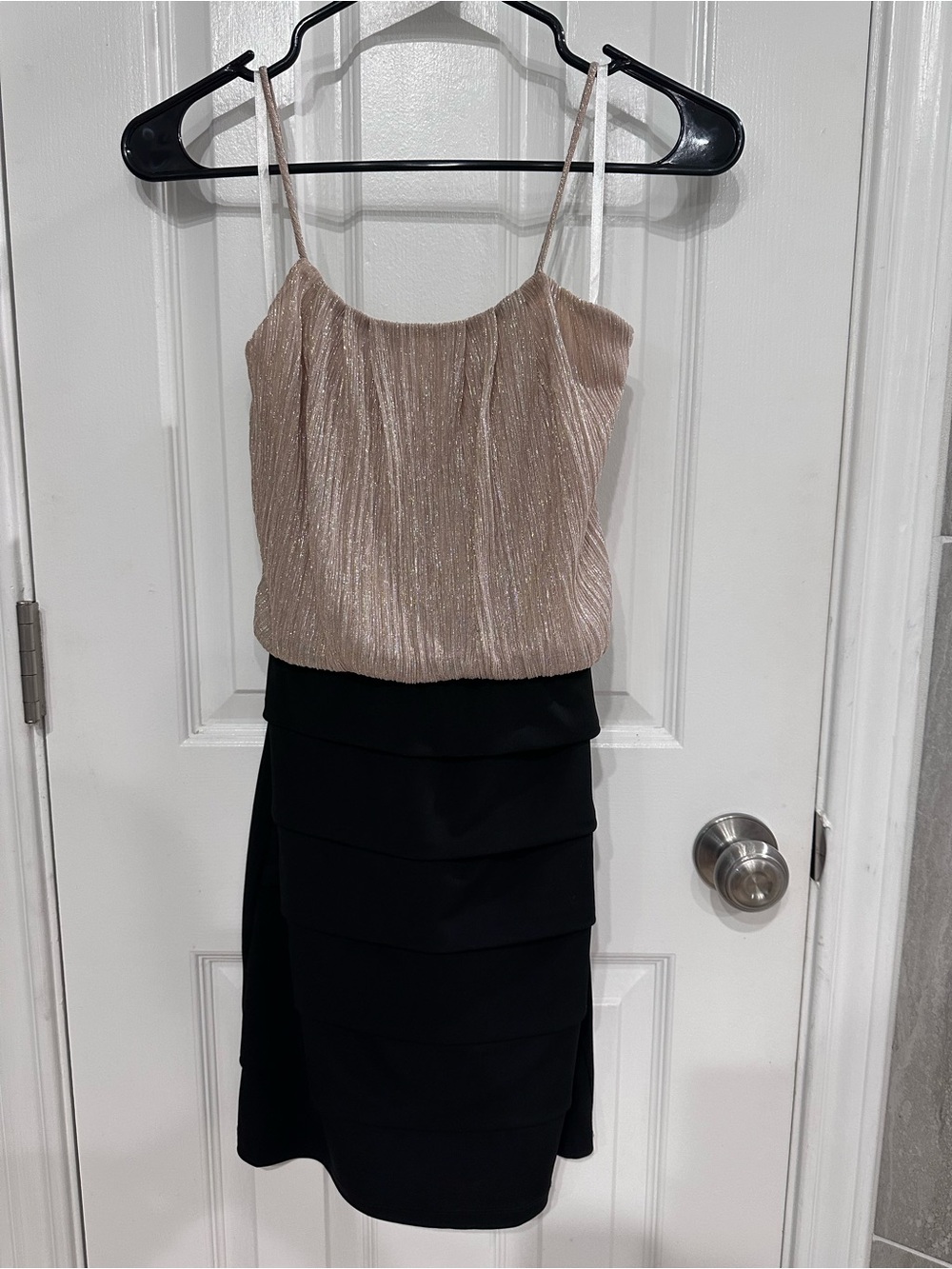 Sweet Storm Metallic Blush and Black Layered Party Dress